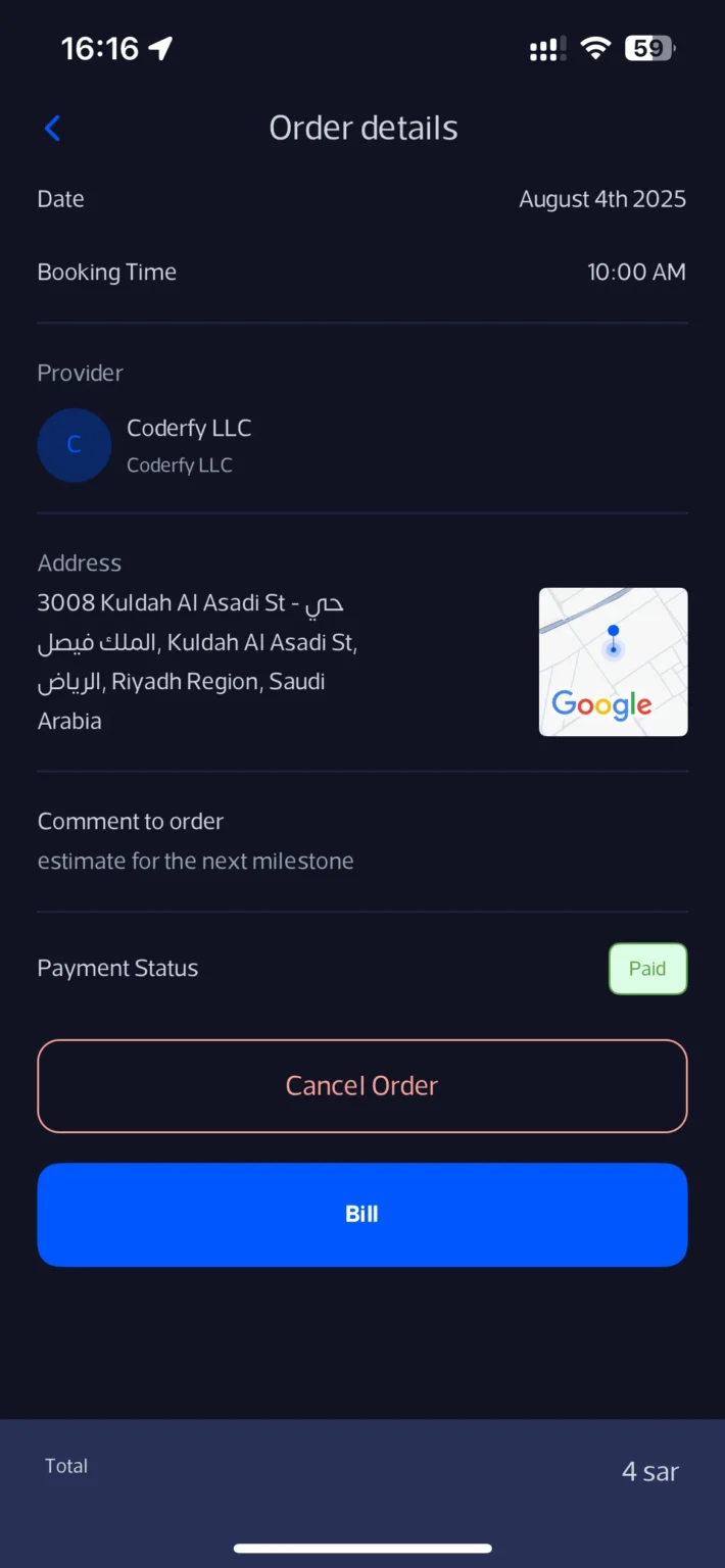 Mobile Marketplace App Screen of the Order