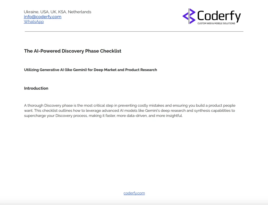 The Coderfy AI-Powered Discovery Phase Checklist for AI in Software development